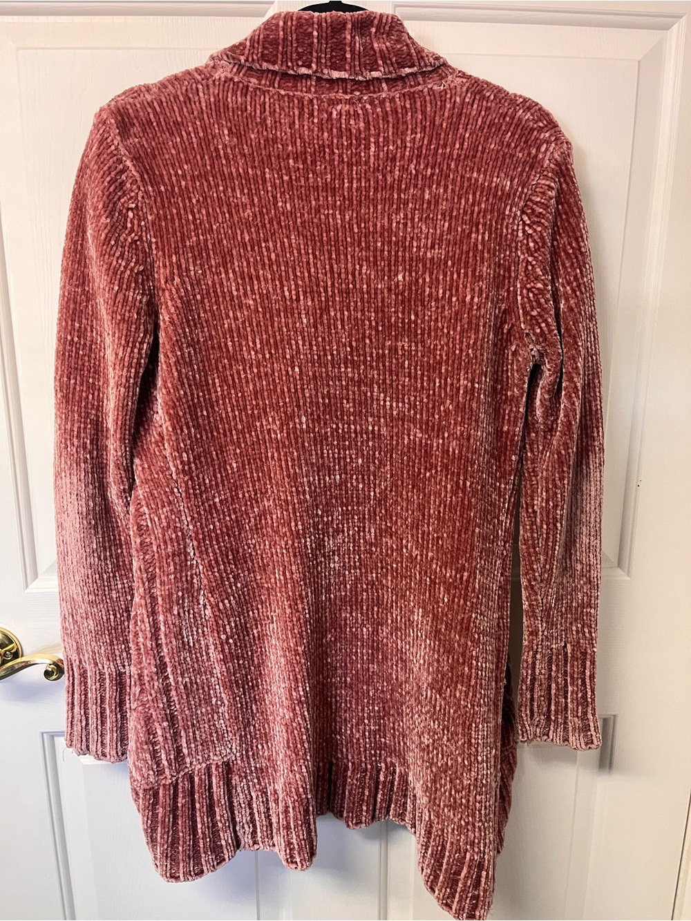 Stoosh Rose Pink Chenille Cable Shawl Collar Cardigan - Picture 3 of 4